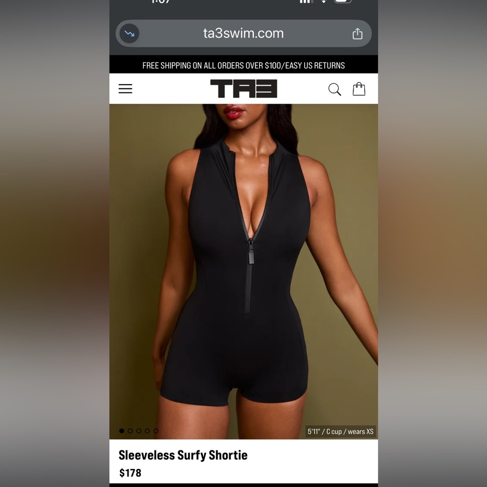 TA3 Sleeveless Surfy Shortie One-Piece Swimsuit — Black